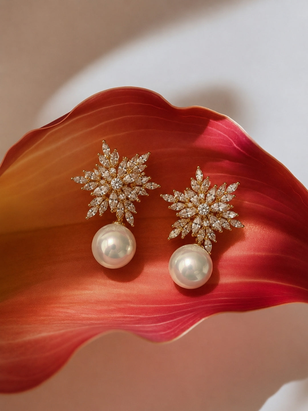 Anastasia Pearl Drop Snowflake Set — 18K Gold Plated