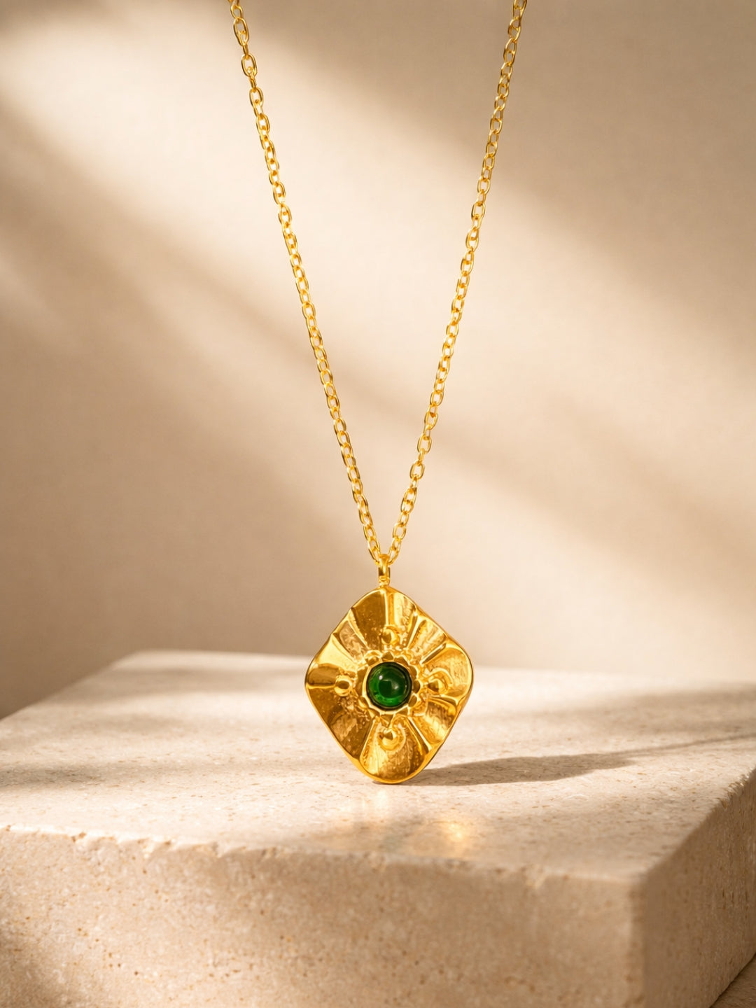 Emerald Glow Gold Chain | 18K Gold Plated Green Stone Necklace