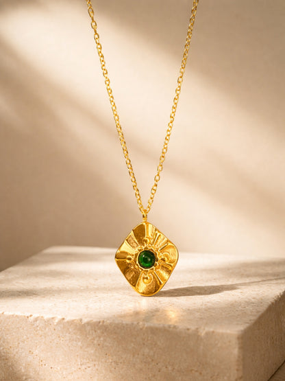 Emerald Glow Gold Chain | 18K Gold Plated Green Stone Necklace
