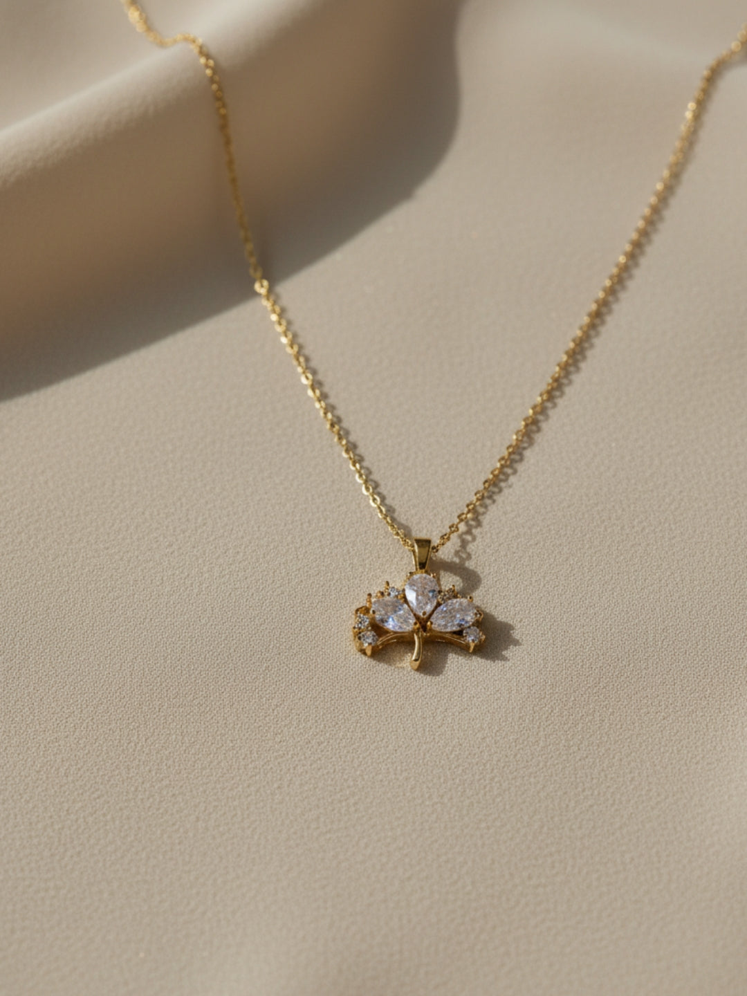 Multi-Stone Umbrella Pendant Necklace in 18K Gold | CZ Neckpiece