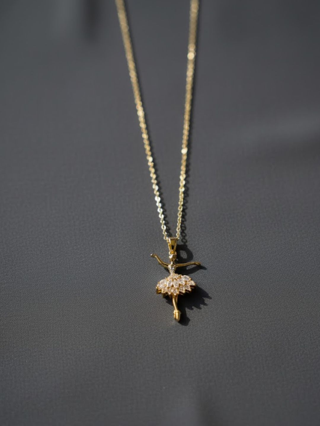 Anti-Tarnish Angel Ballerina Pendant Necklace | 18K Gold CZ Chain
