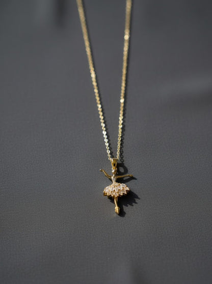Anti-Tarnish Angel Ballerina Pendant Necklace | 18K Gold CZ Chain