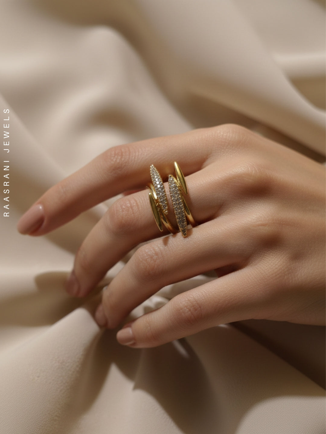 4-Line AD Studded Gold Ring | Anti-Tarnish Everyday Statement Ring