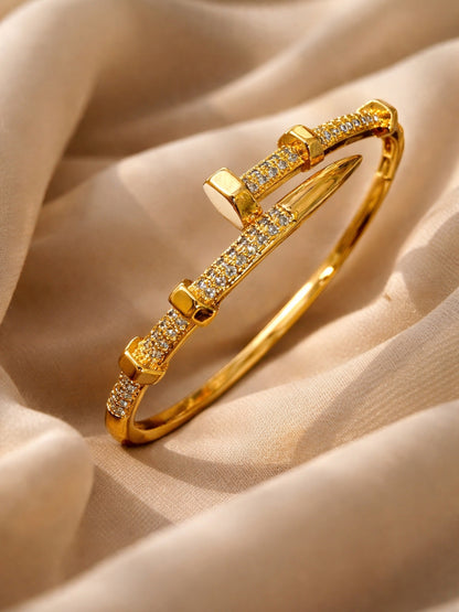 Screw Nail Cuff Bracelet – 18K Gold Plated CZ Stainless Steel