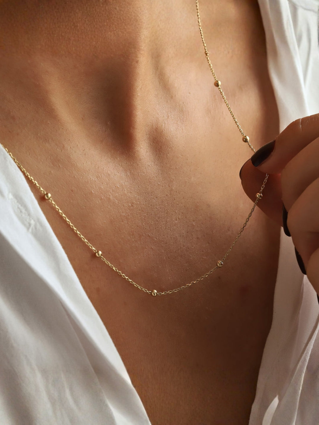 Beaded Slim Gold Chain – 18K Gold Plated, Everyday Waterproof Necklace