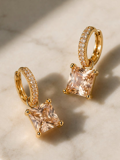 Champagne Square-Cut Pendant Necklace & Huggie Earring Set