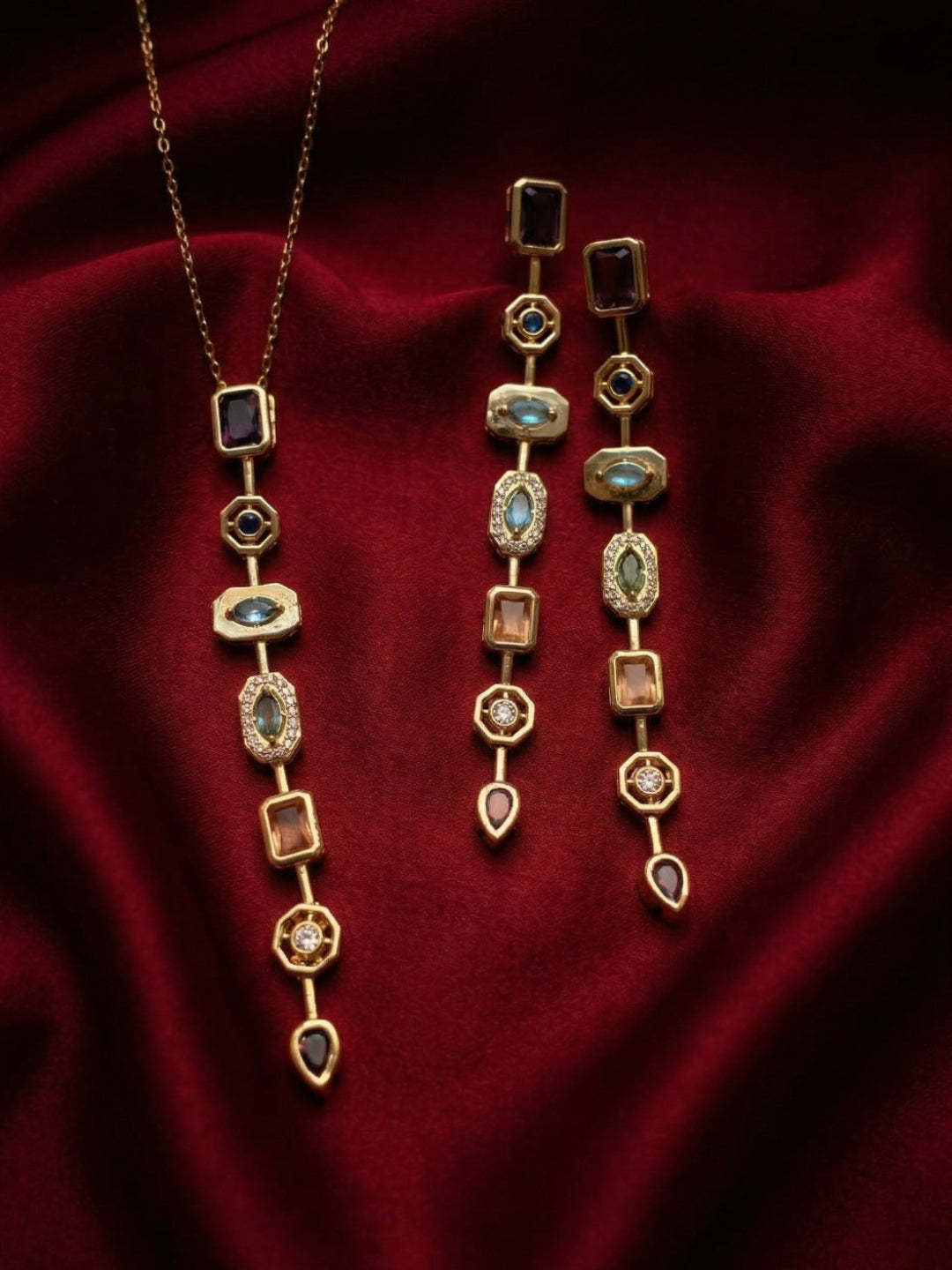 Pastel Shades Harmony Necklace & Earrings Set – 18K Gold Plated