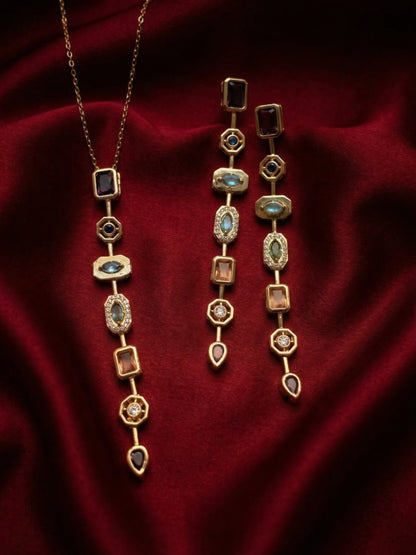 Pastel Shades Harmony Necklace & Earrings Set – 18K Gold Plated