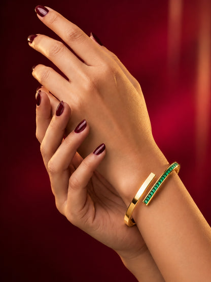 Emerald CZ Gold Plated Cuff Bracelet -18KT Gold Plated