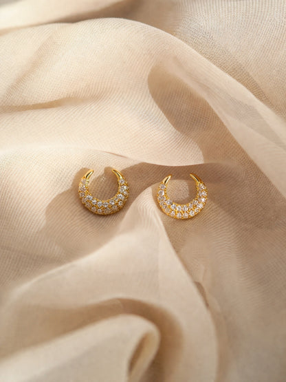 Moon Crescent CZ Stud Earrings in 18K Gold Plated Stainless Steel