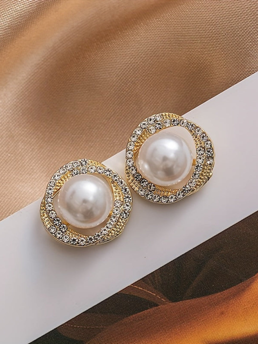 Pearl CZ Stud Earrings for Women | Gold Plated