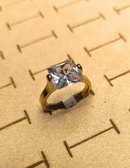 Classic Square Solitaire Ring – (Anti-Tarnish Gold)