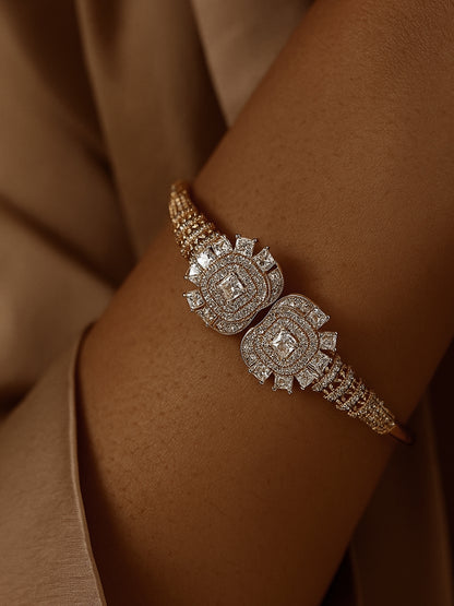 Ethnic White Stone Studded Cuff – 18K Gold Plated, 316L Stainless Steel