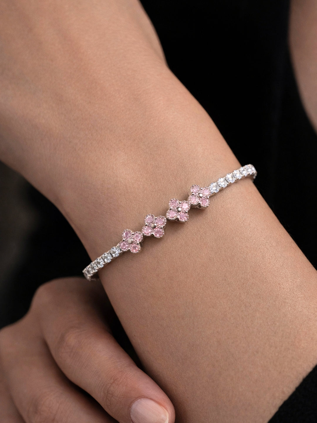 Pink & Silver Clover CZ Bracelet | Anti-Tarnish Everyday Bracelet