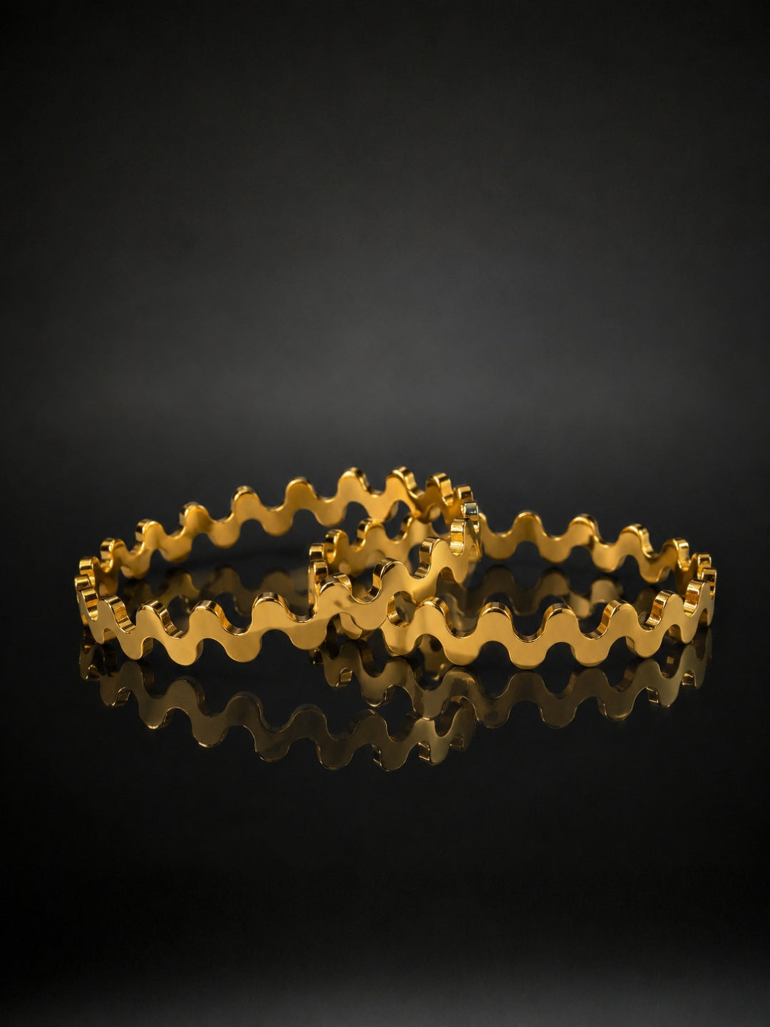 Statement Wave Gold Bangle Set | Everyday Luxury | Size 2.6