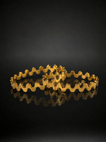 Statement Wave Gold Bangle Set | Everyday Luxury | Size 2.6