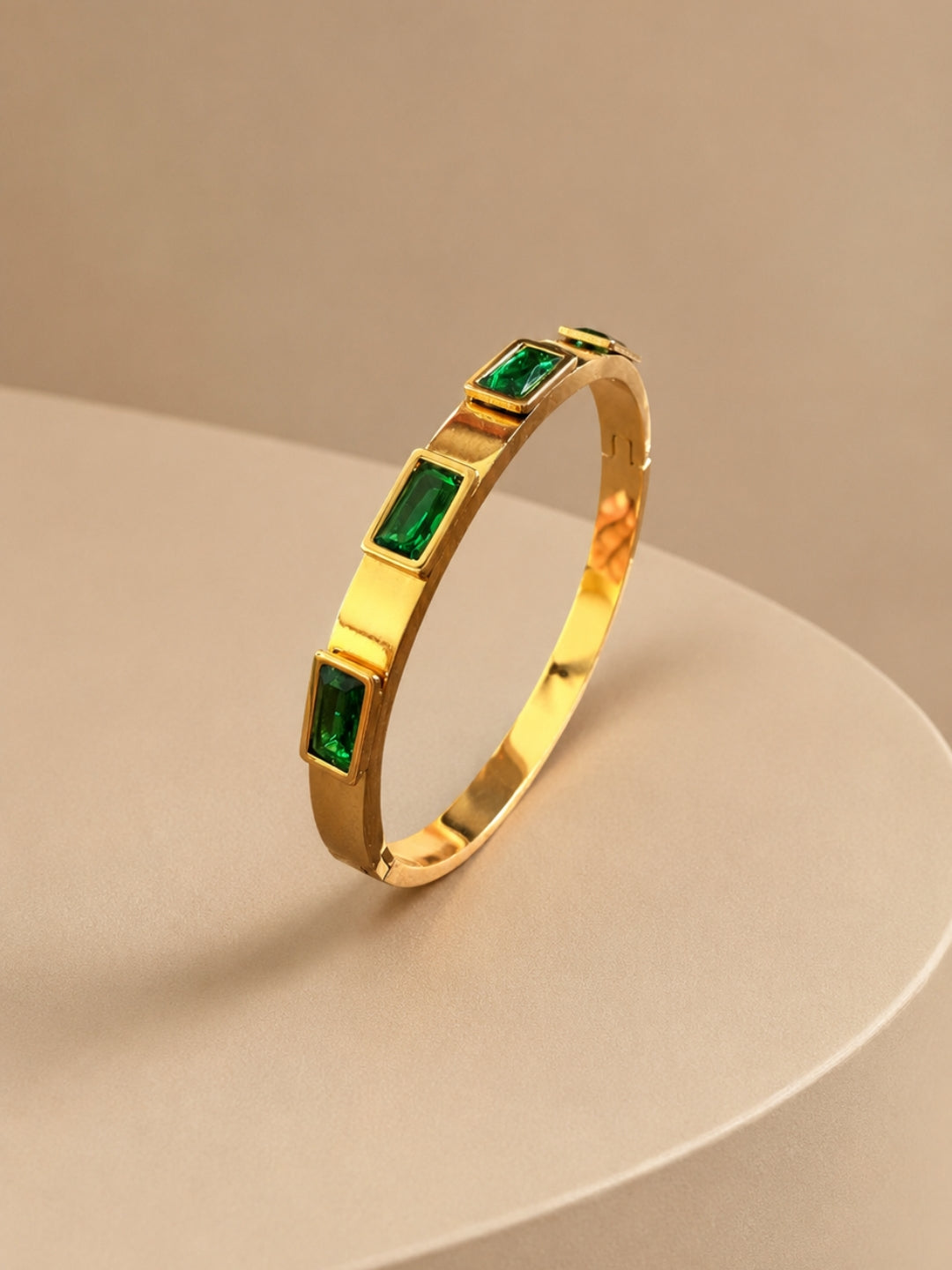 Emerald Green CZ Gold Bracelet – Waterproof Stainless Steel
