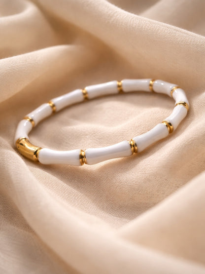 White & Gold Clover Bracelet Stack – Set of 2