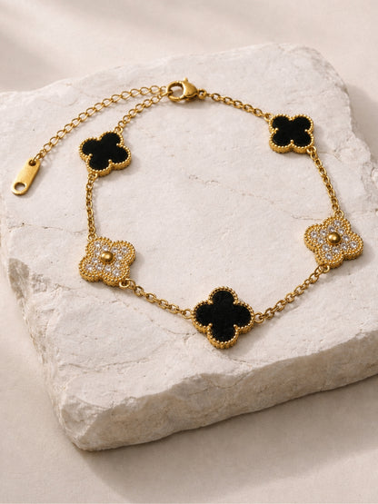 Éternité Quatrefoil Bracelet, 18K Gold-Plated - Black