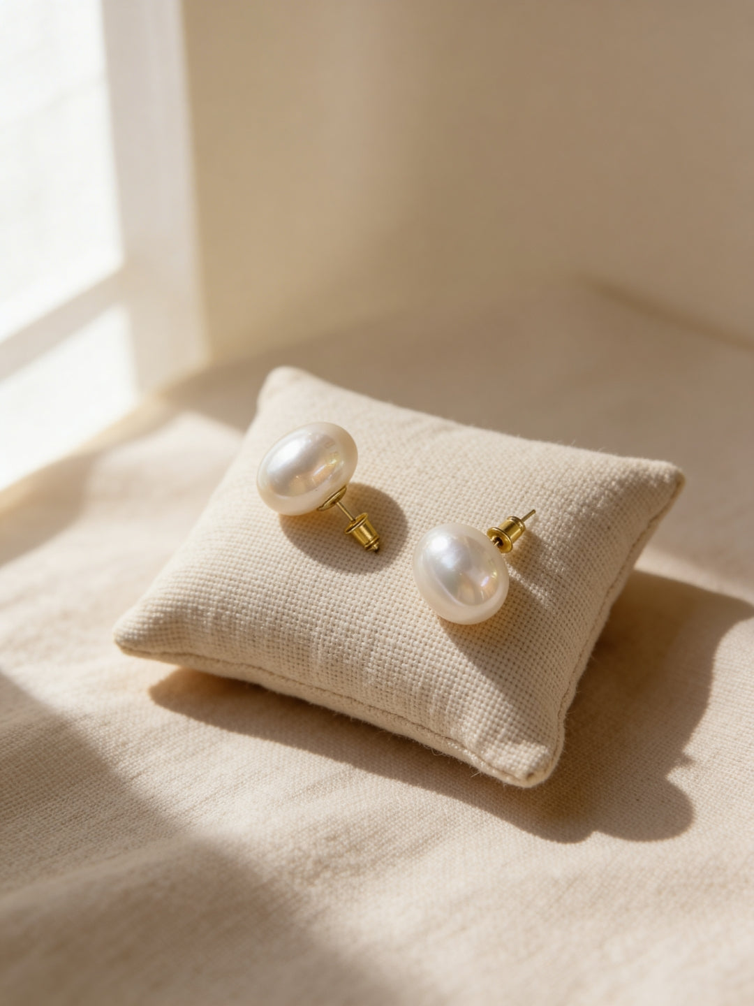 18K Gold Plated Big Pearl Stud Earrings | Waterproof & Anti Tarnish