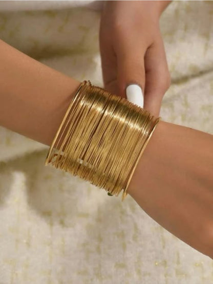 Gold Wired Stack Cuff Bracelet – 18K Gold Plated Stainless Steel