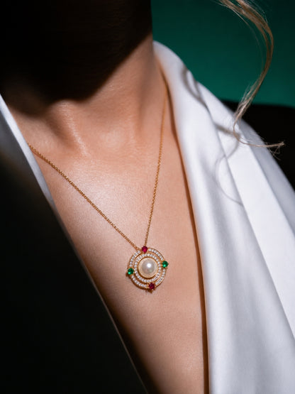 Bizantino Pearl Medallion Necklace & Earring Set, 18K Gold-Plated