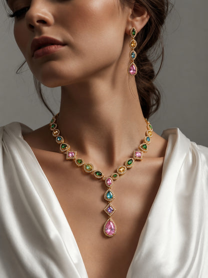 Serenata Multicolor Gemstone Y-Drop Necklace & Earring Set, 18K Gold-Plated