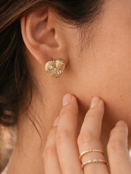 Textured Heart Hoop Earrings – 18K Rose Gold CZ Anti-Tarnish
