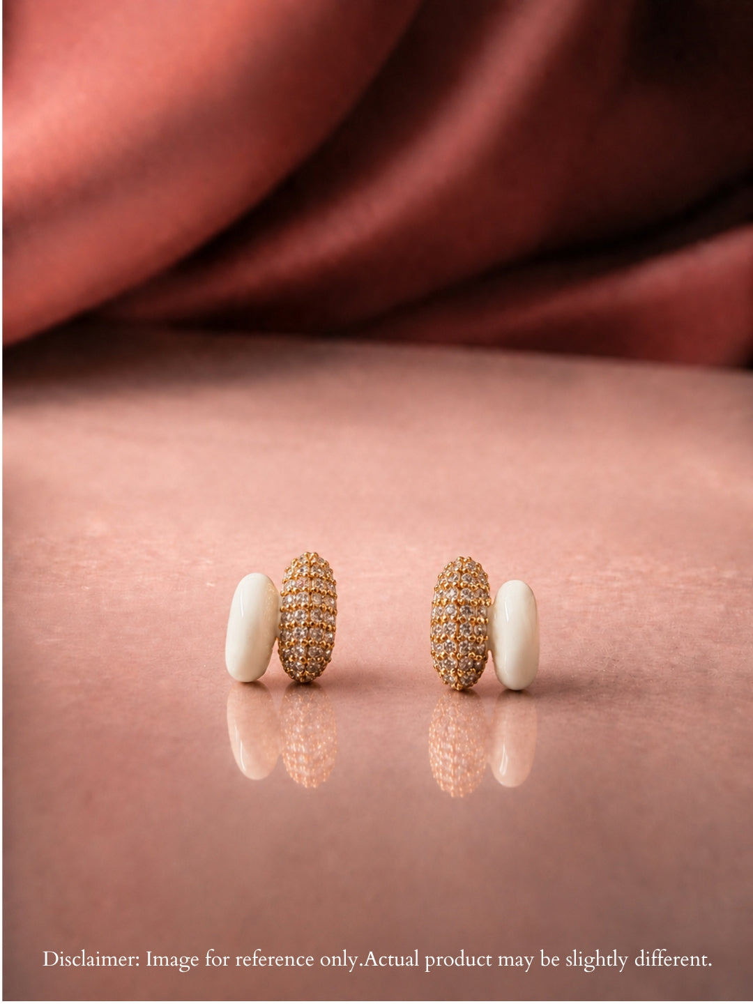 White Enamel CZ Nano Stud Earrings in 18K Gold Plating