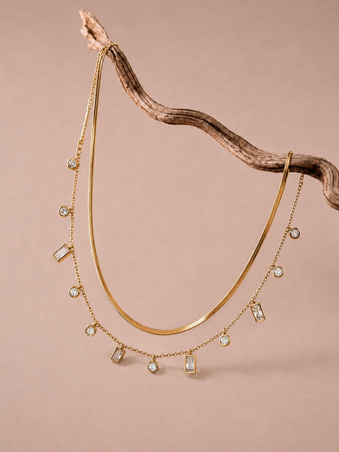Gold-Plated Layered Necklace Set with Crystal Charms