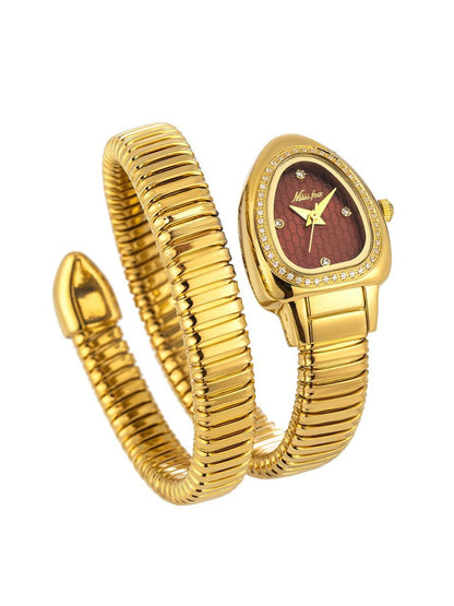 Ruby Dial Spiral Serpenti Gold Watch-Style Bracelet with CZ Stones
