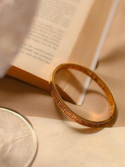 Red Bamboo & Gold Greek Key Bracelet Stack – Set of 2