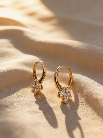 18K Rose Gold Tri Marquise Hoop Earrings – Dainty AD Hoops