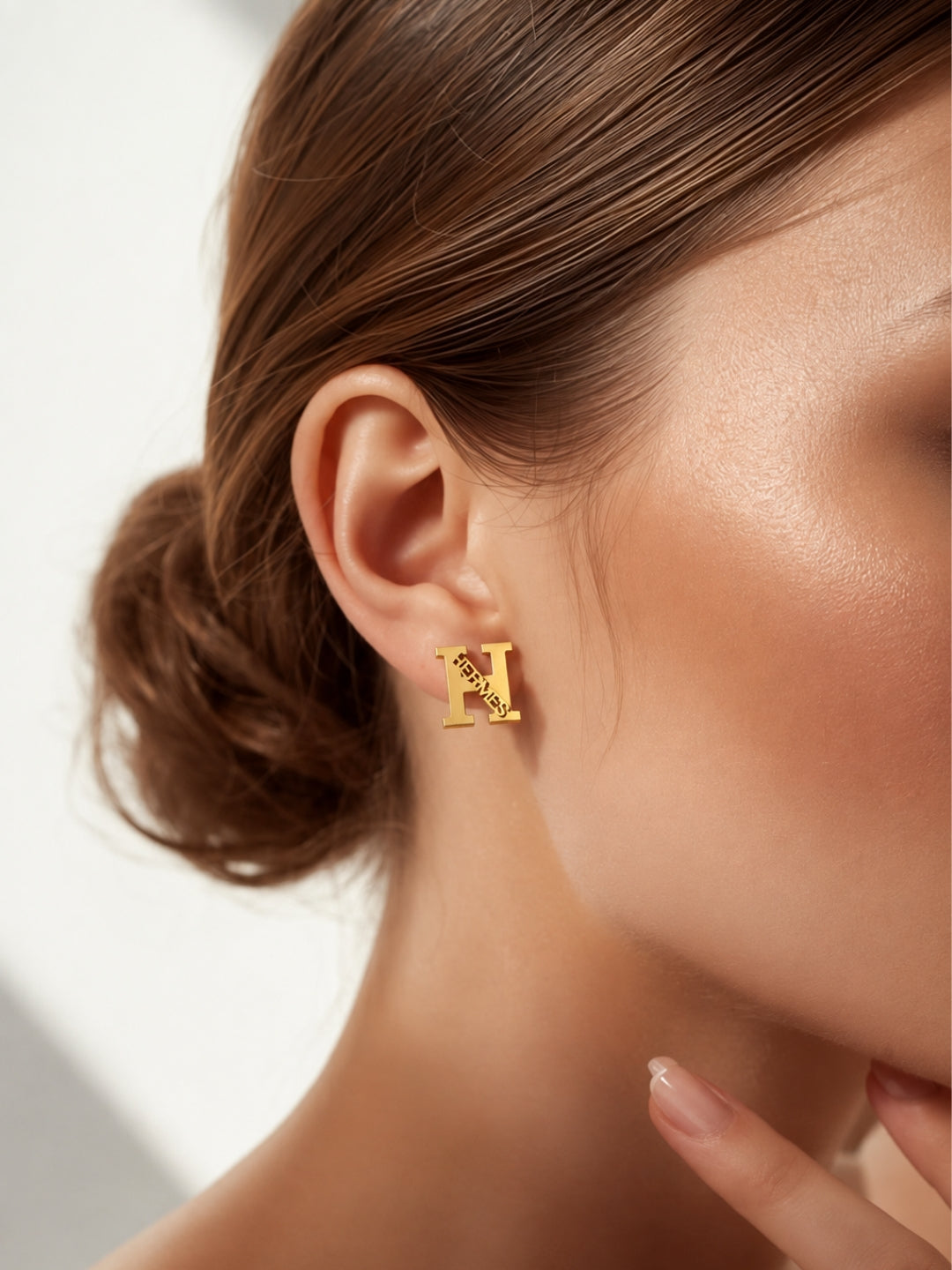 Gold H Monogram Statement Stud Earrings – Stainless Steel
