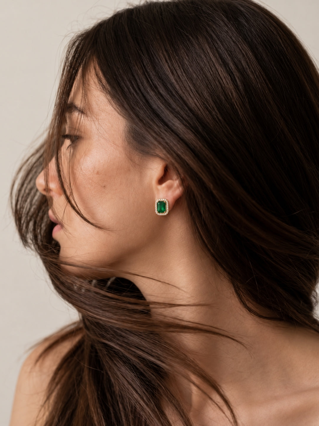 Green Princess Cut CZ Hoop Earrings in 18K Rose Gold Plated Steel