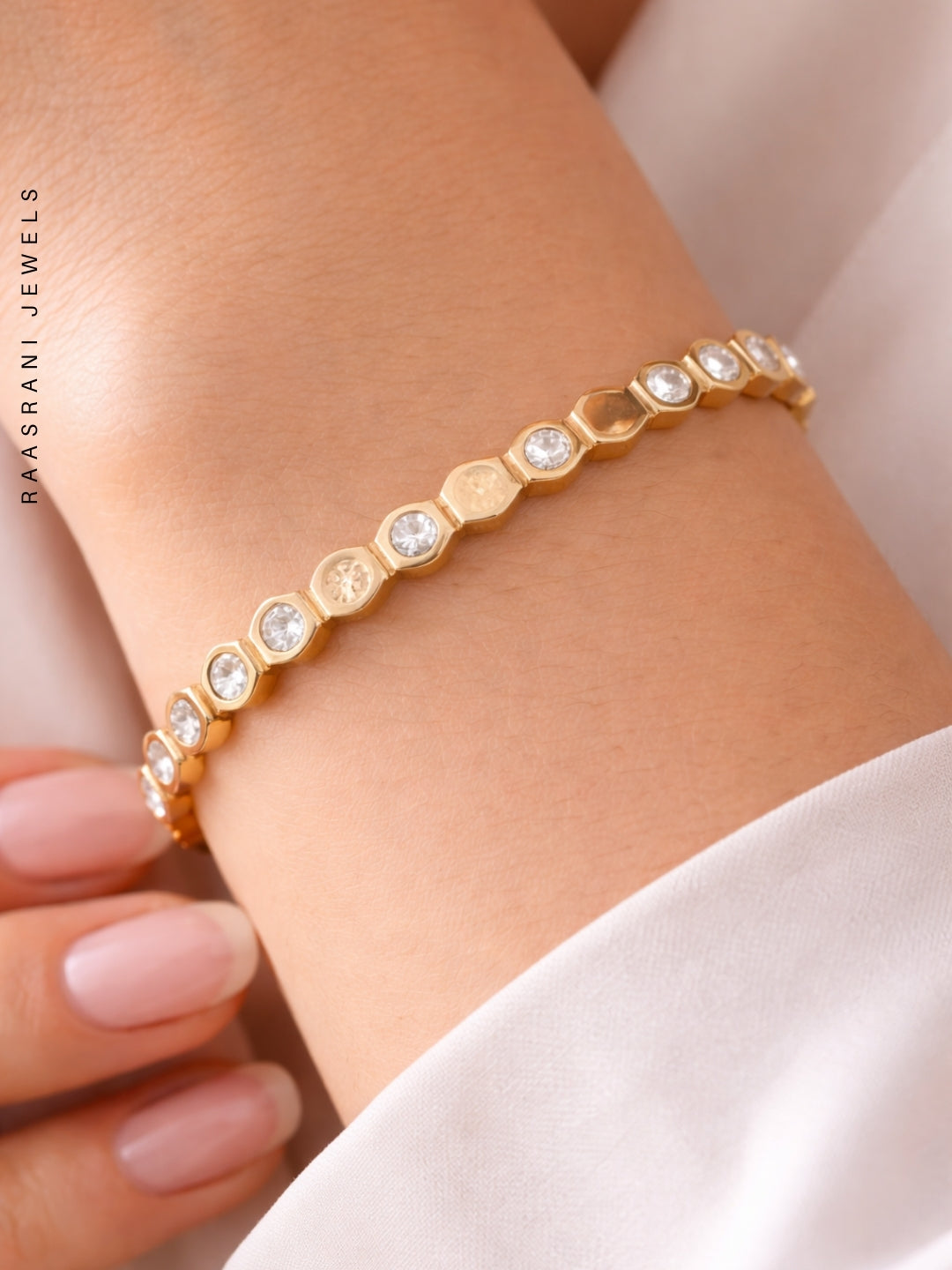 Hexagon Half Studded Gold Bracelet | Anti-Tarnish CZ Bracelet