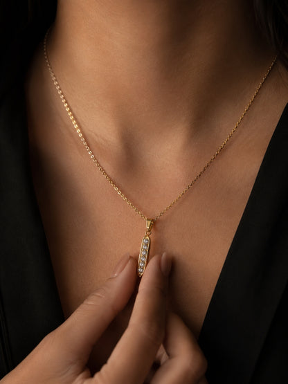 18K Gold Long CZ Pendant Chain Necklace for Women | Anti Tarnish