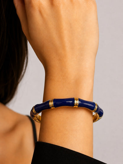 Notte Bamboo Enamel Bangle, 18K Gold-Plated