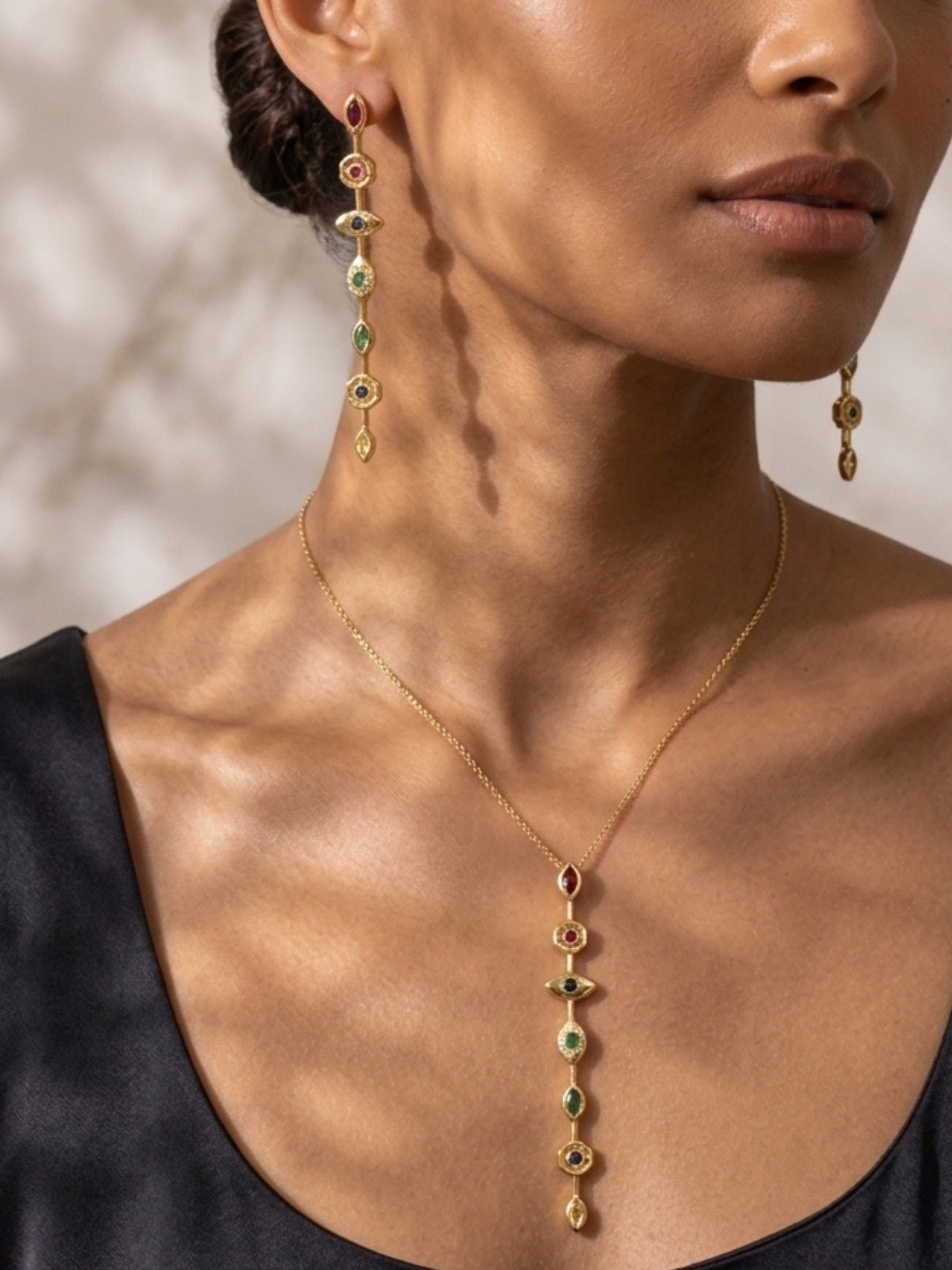 Evil Eye Pastel Shades Necklace & Earrings Set – 18K Gold Plated