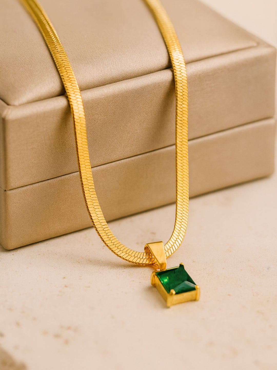 Emerald Stone Neckpiece | 18K Gold-Plated Stainless Steel Necklace