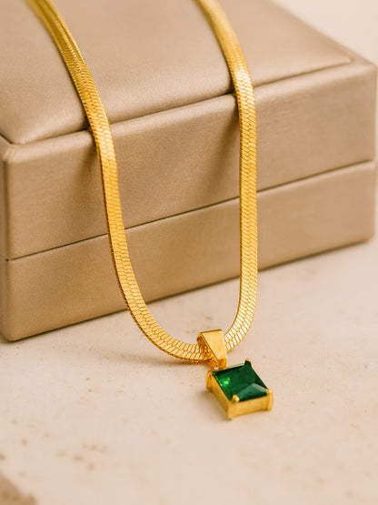 Emerald Stone Neckpiece | 18K Gold-Plated Stainless Steel Necklace