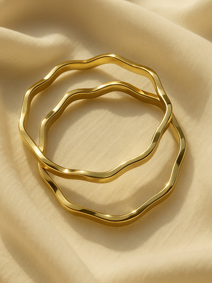 18K Gold Plated Wave Bangles – Anti-Tarnish, Skin Friendly, Water Resistant