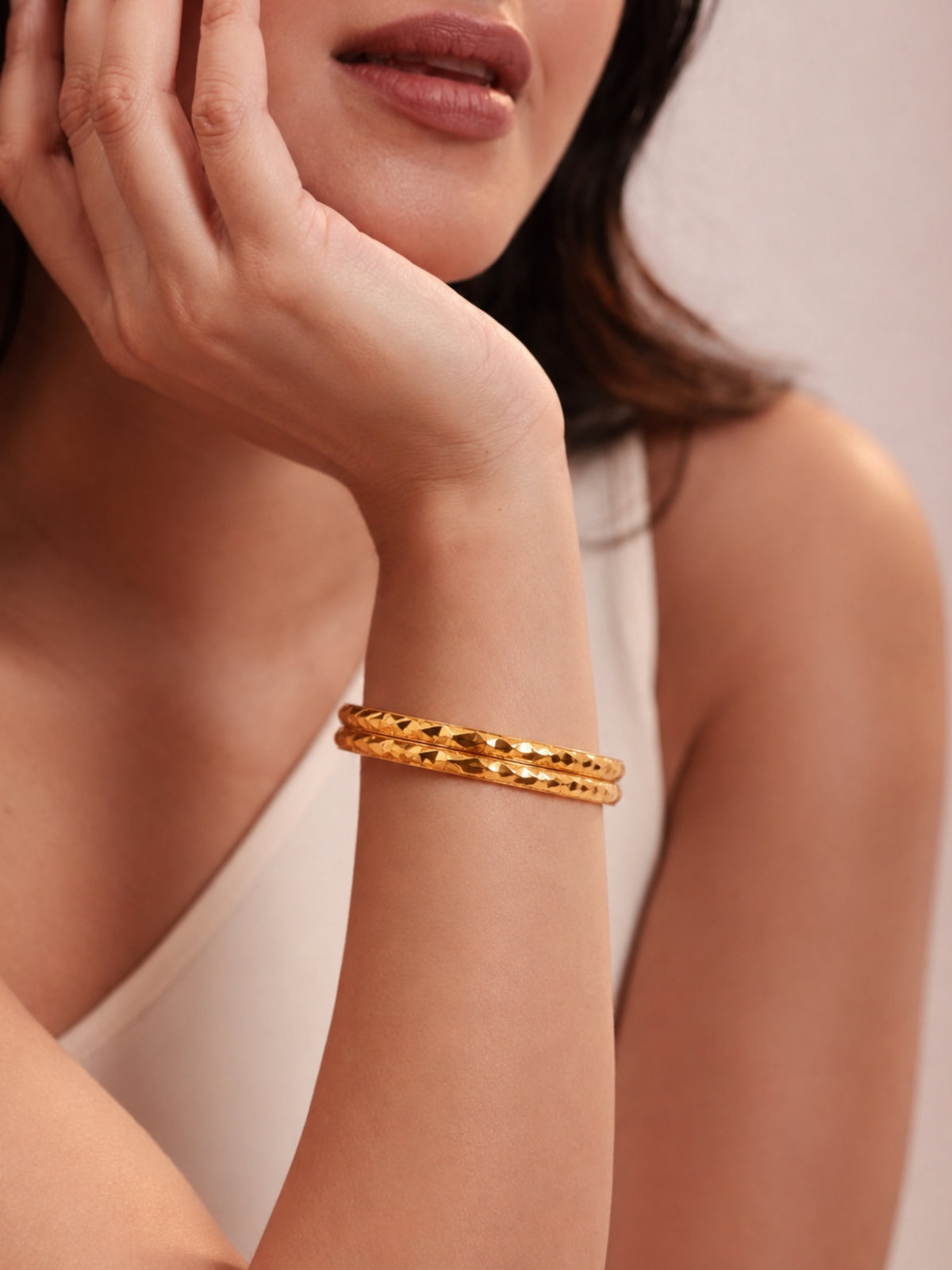 Side Cut Designer Bangle Set - 18K Gold Plated