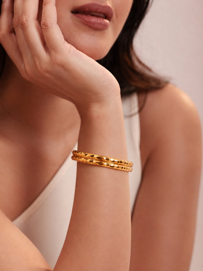 Side Cut Designer Bangle Set - 18K Gold Plated