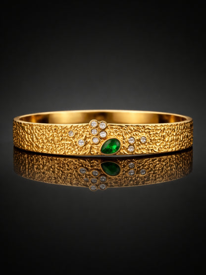 Emerald Luxe Textured Gold Bracelet with CZ | Anti Tarnish