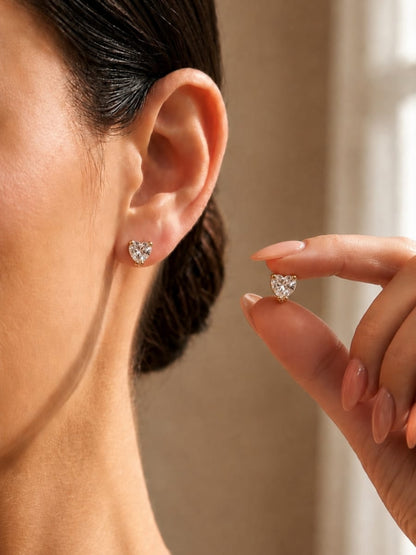 Heart-Cut Solitaire Stud Earrings |