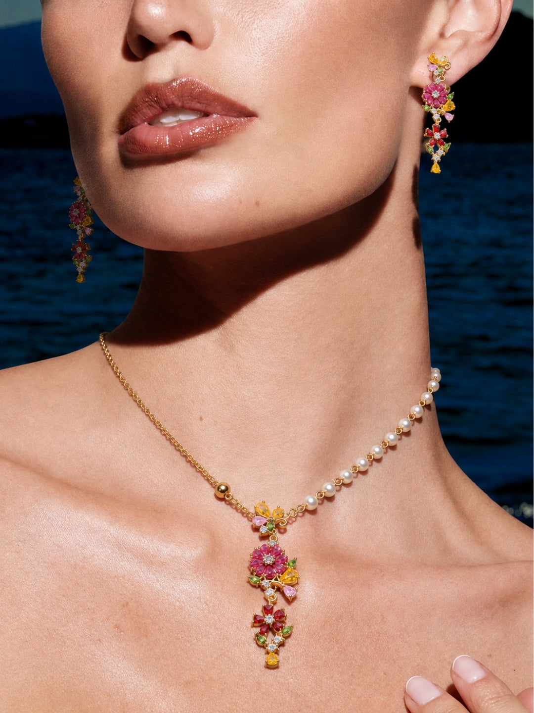 Fioritura Floral Cascade Necklace & Earring Set, 18K Gold-Plated