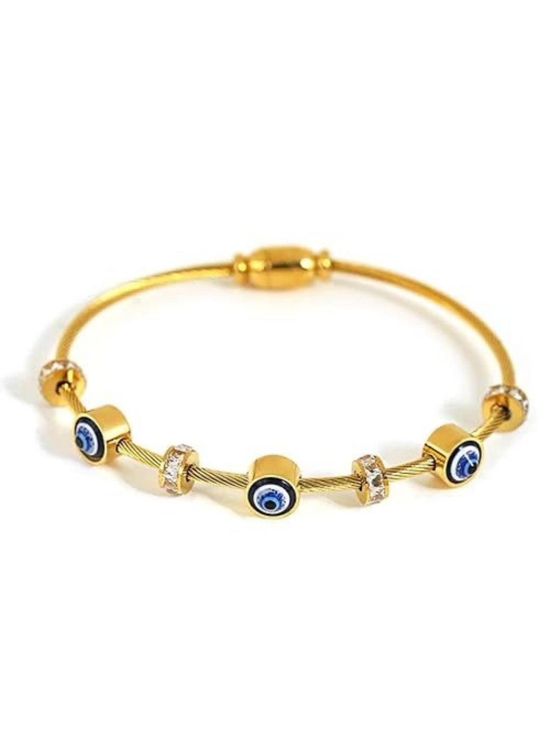 Evil Eye & Gold Striped Bracelet Stack – Set of 2