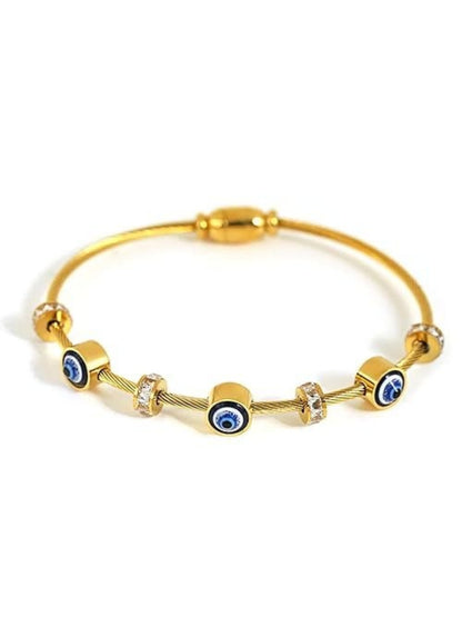 Evil Eye & Gold Striped Bracelet Stack – Set of 2