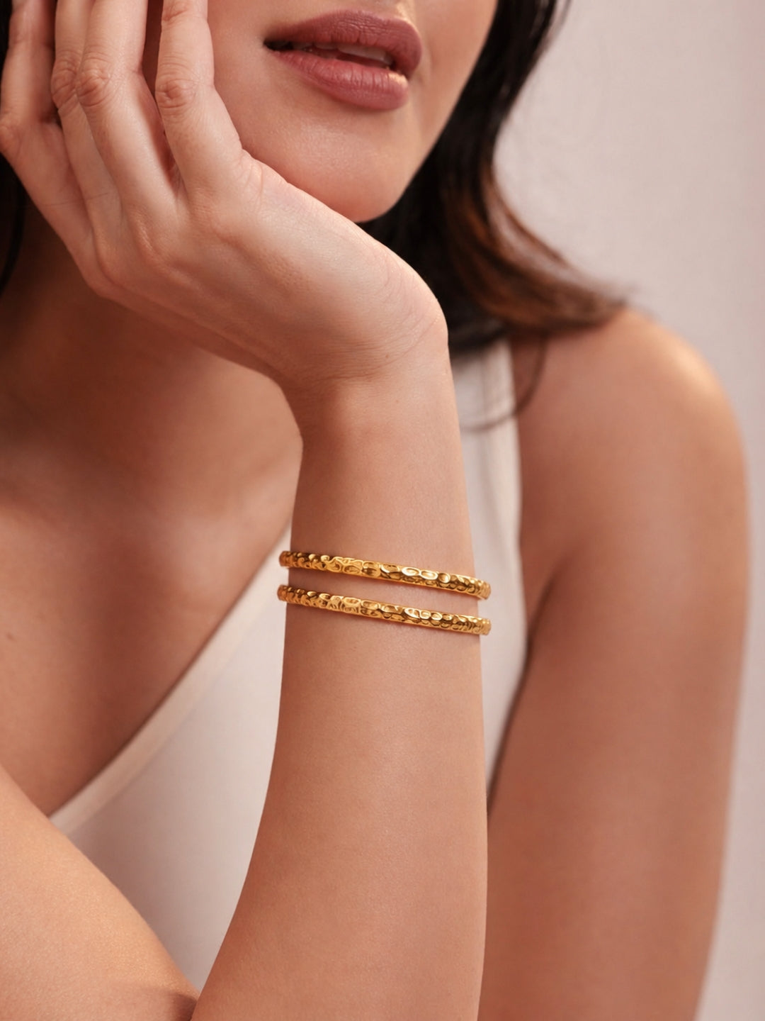 Sculpted Gold Plated Stack Bangles